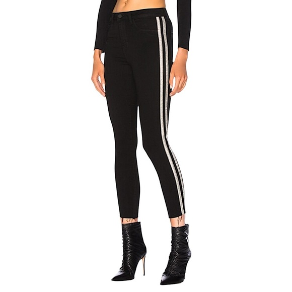 L’AGENCE MARGOT RHINESTONE STRIPED HIGH RISE CROPPED RAW HEM SKINNY JEANS SZ 27 - Picture 1 of 10